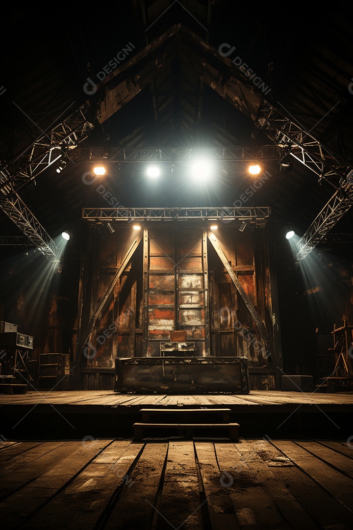 Cenário para eventos de madeira com iluminação