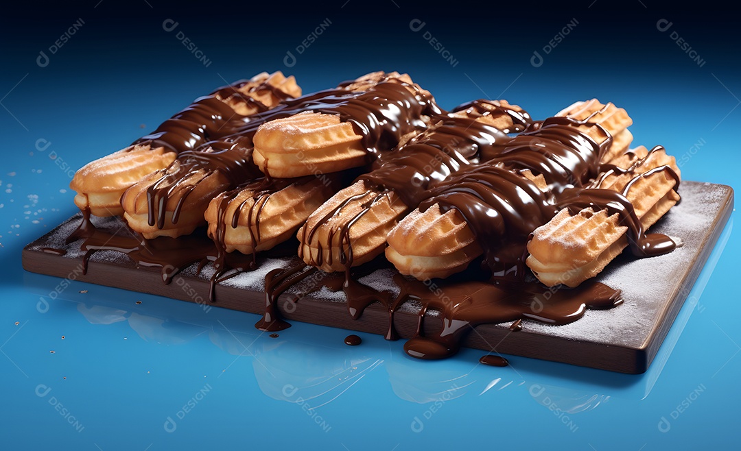 Deliciosos churros com cobertura de chocolate