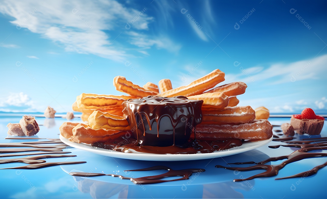 Deliciosos churros com cobertura de chocolate