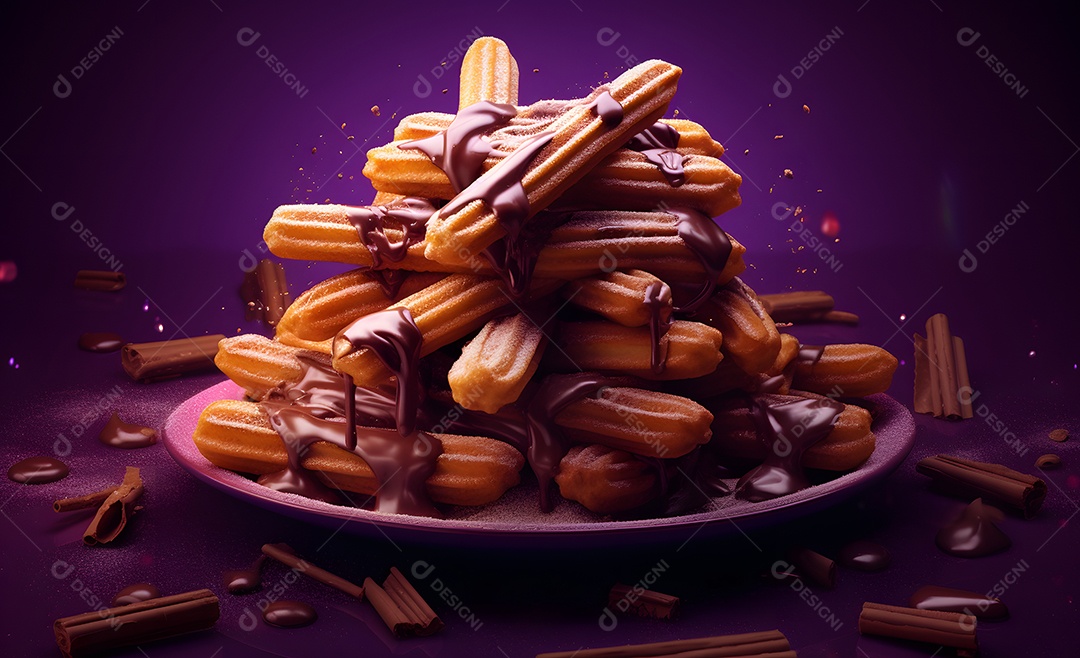 Deliciosos churros com cobertura de chocolate