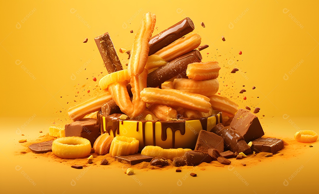 Deliciosos churros com cobertura de chocolate