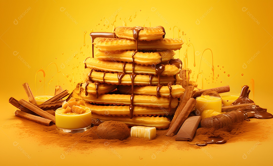 Deliciosos churros com cobertura de chocolate