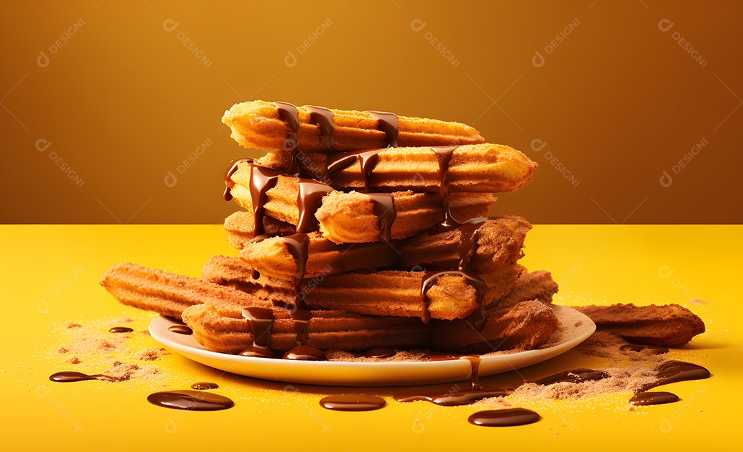 Deliciosos churros com cobertura de chocolate