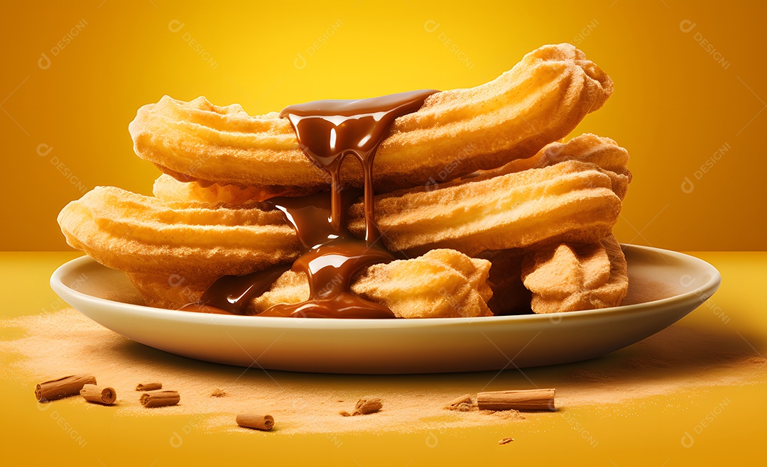 Deliciosos churros com cobertura de chocolate