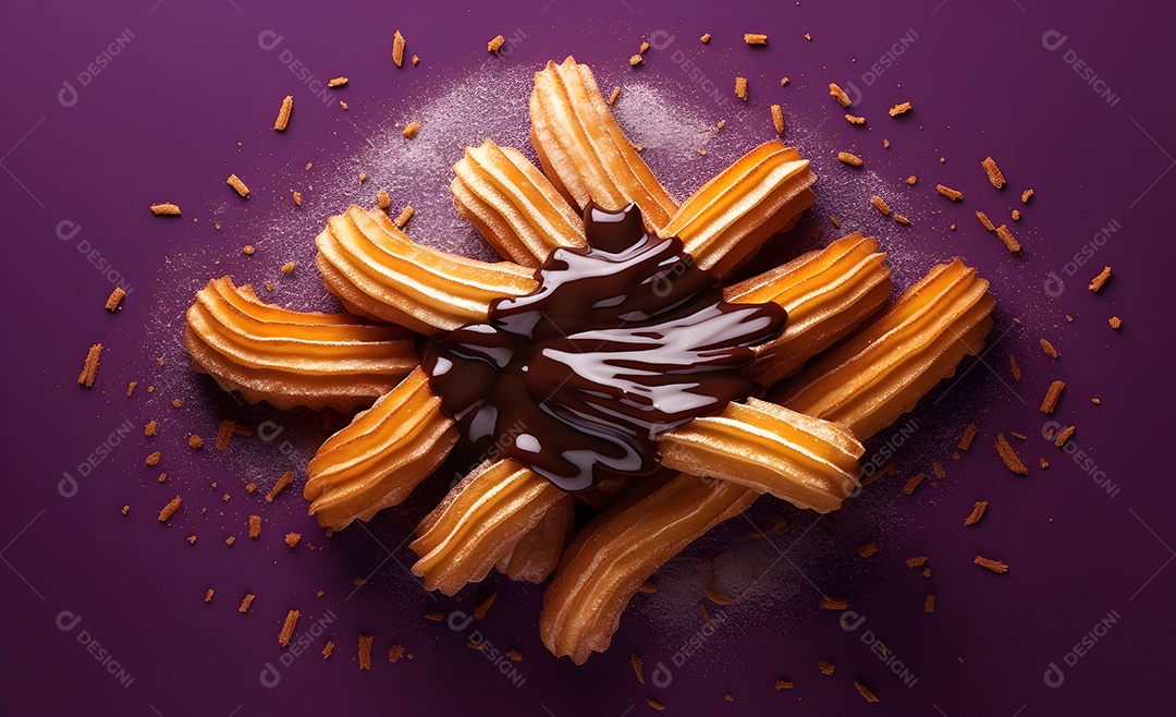 Deliciosos churros com cobertura de chocolate