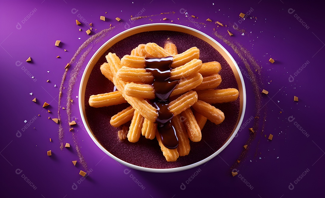 Deliciosos churros com cobertura de chocolate