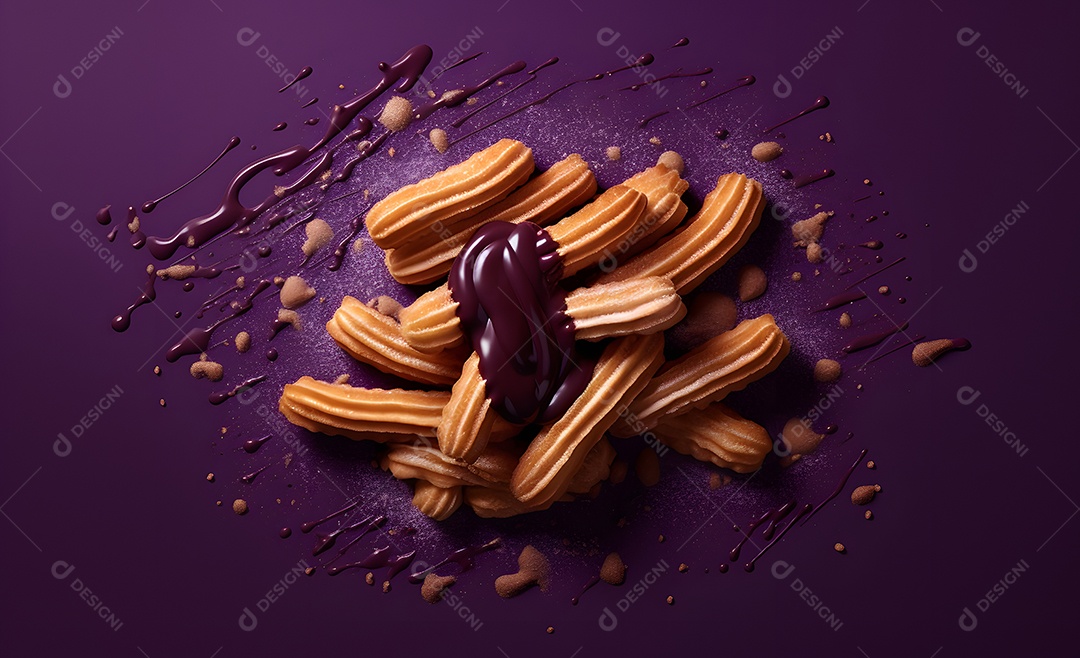 Deliciosos churros com cobertura de chocolate