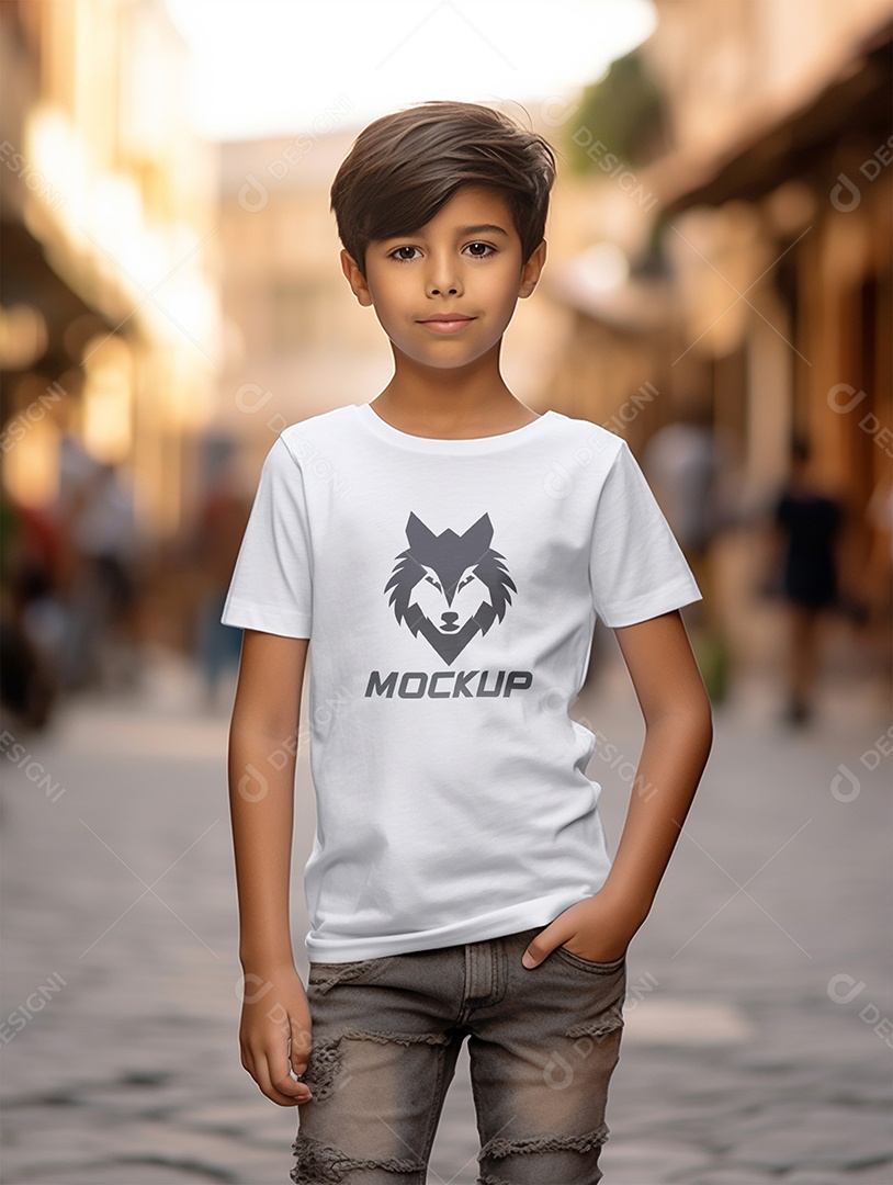 Mockup Menino Vestindo Camisa PSD Editável