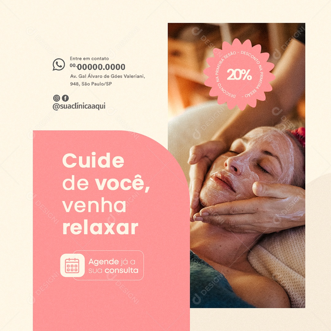 Estética Cuide de Você Venha Relaxar Social Media PSD Editável