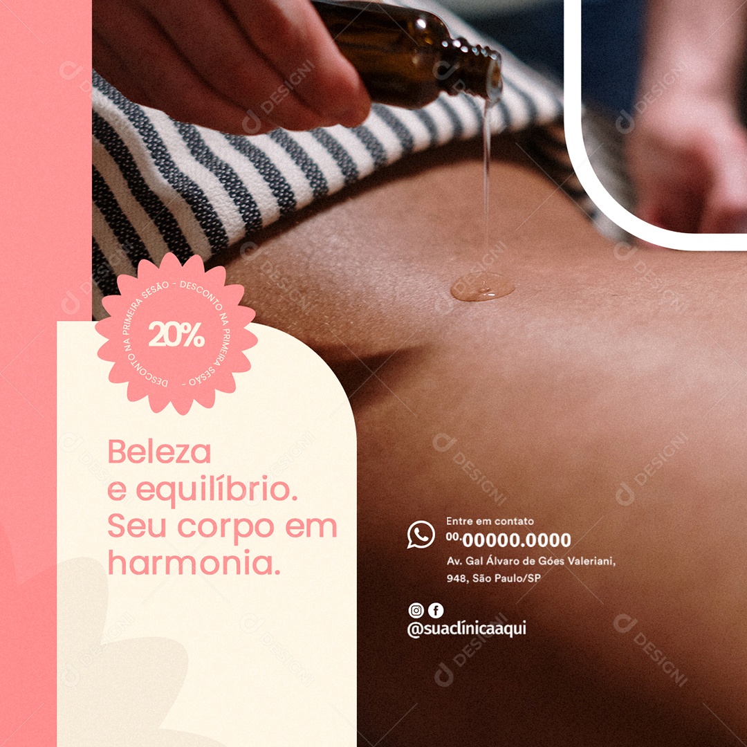 Estética Beleza e Equilíbrio Seu Corpo em Harmonia Social Media PSD Editável