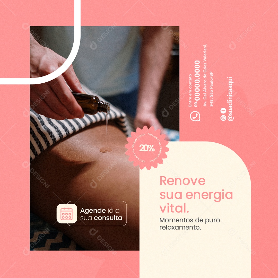 Estética Agende Já a Sua Consulta Renove sua Energia Vital Social Media PSD Editável