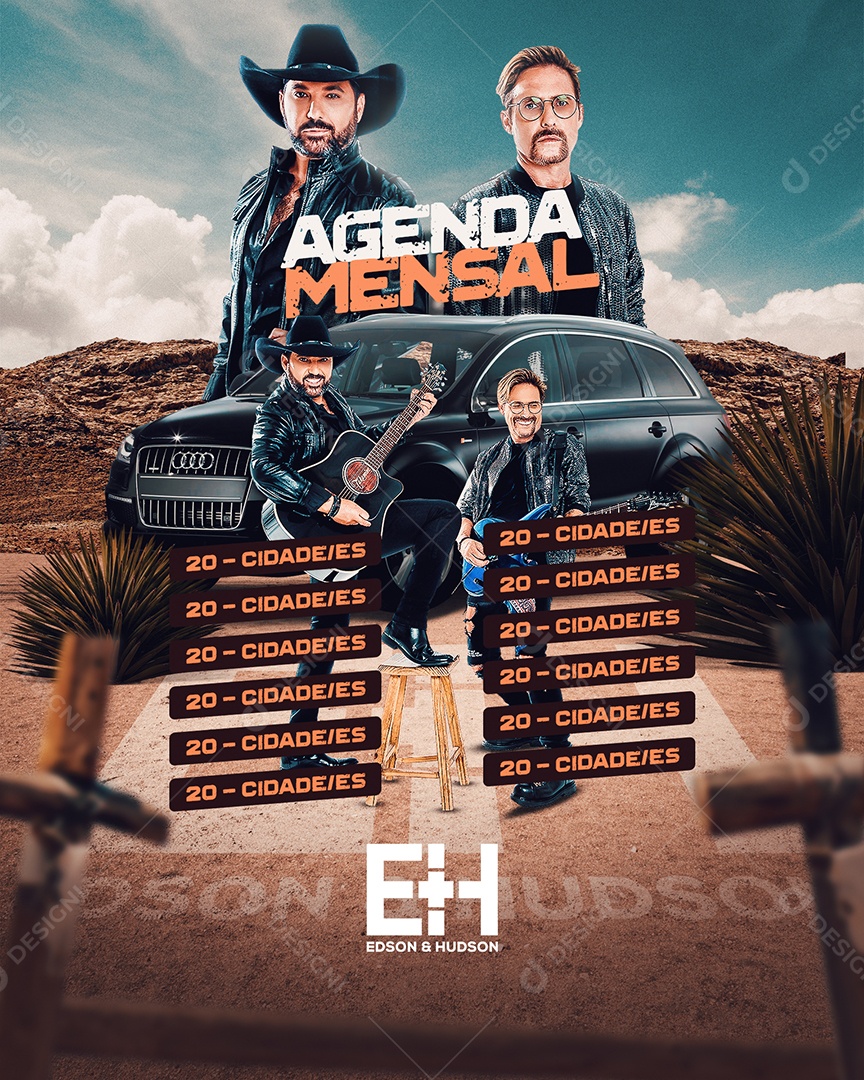 Social Media Flyer Feed Agenda Mensal Edson e Hudson PSD Editável