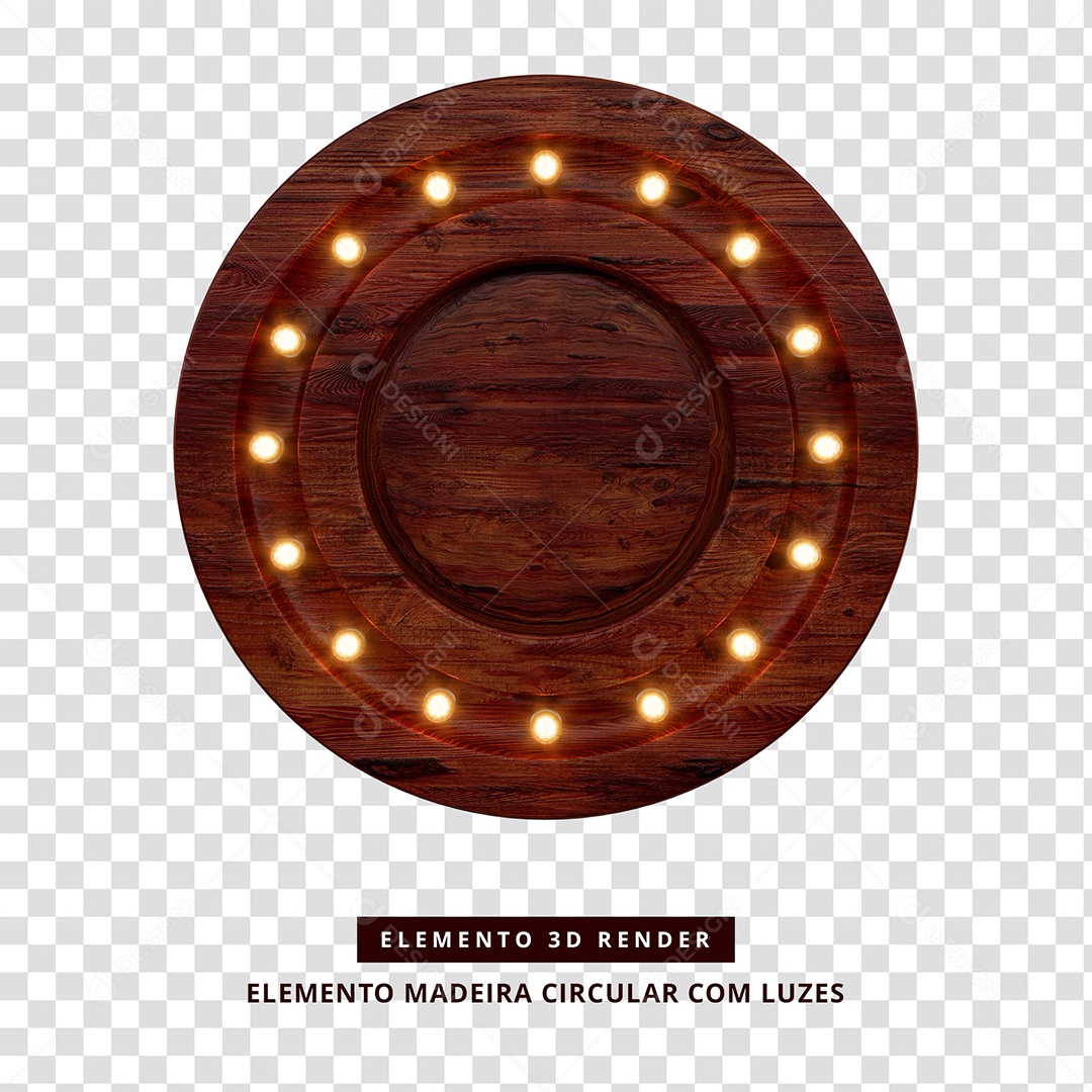 Elemento 3D Madeira Circular Com Luzes Para Composição PSD