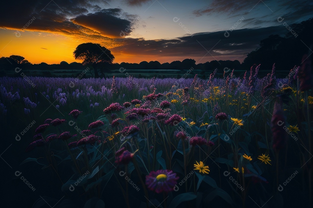 Lindo campo de flores silvestres.