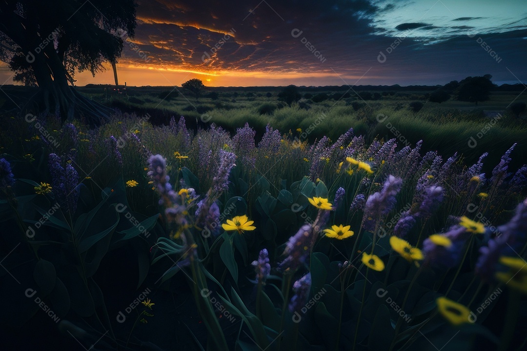 Lindo campo de flores silvestres.