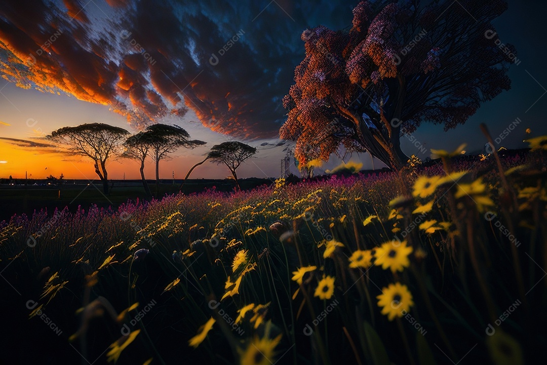 Lindo campo de flores silvestres.