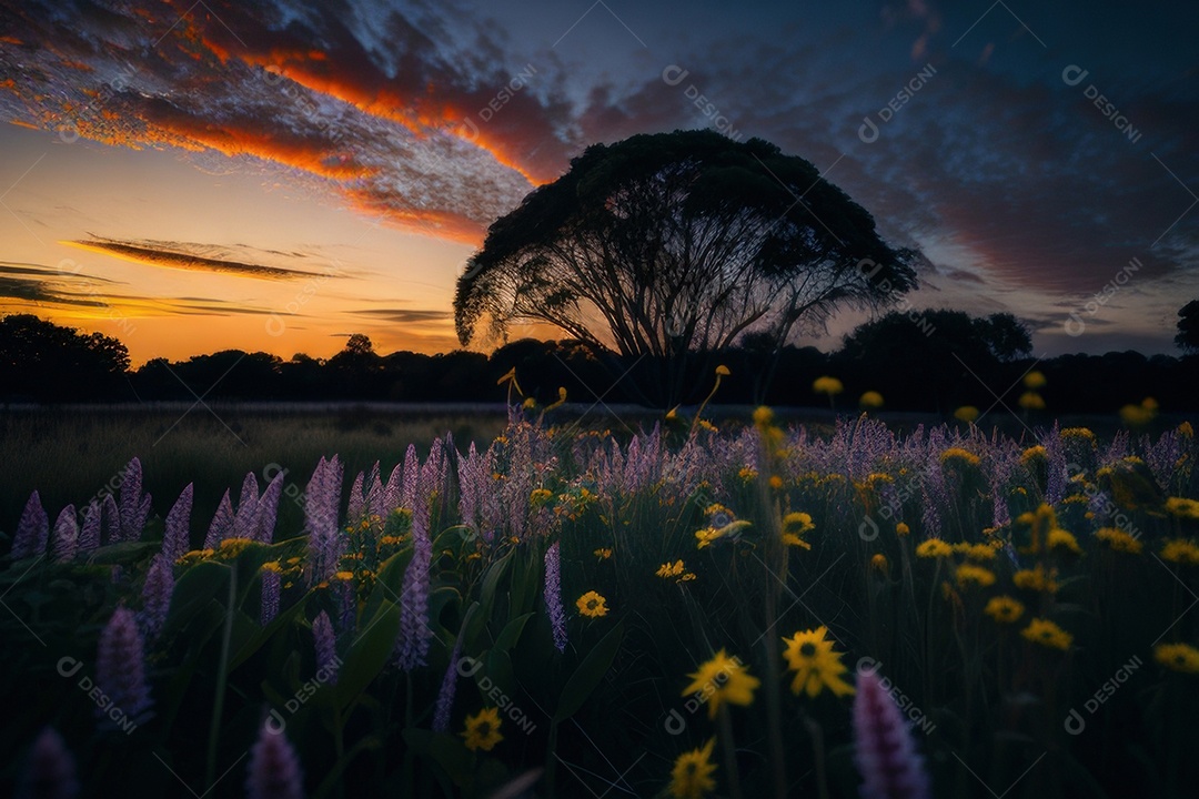 Lindo campo de flores silvestres.