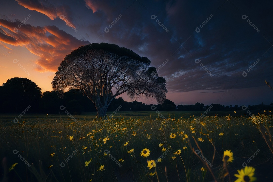 Lindo campo de flores silvestres.