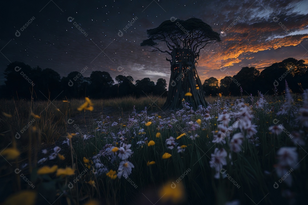 Lindo campo de flores silvestres.