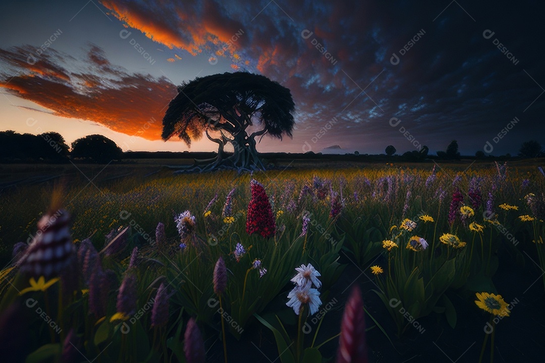 Lindo campo de flores silvestres.