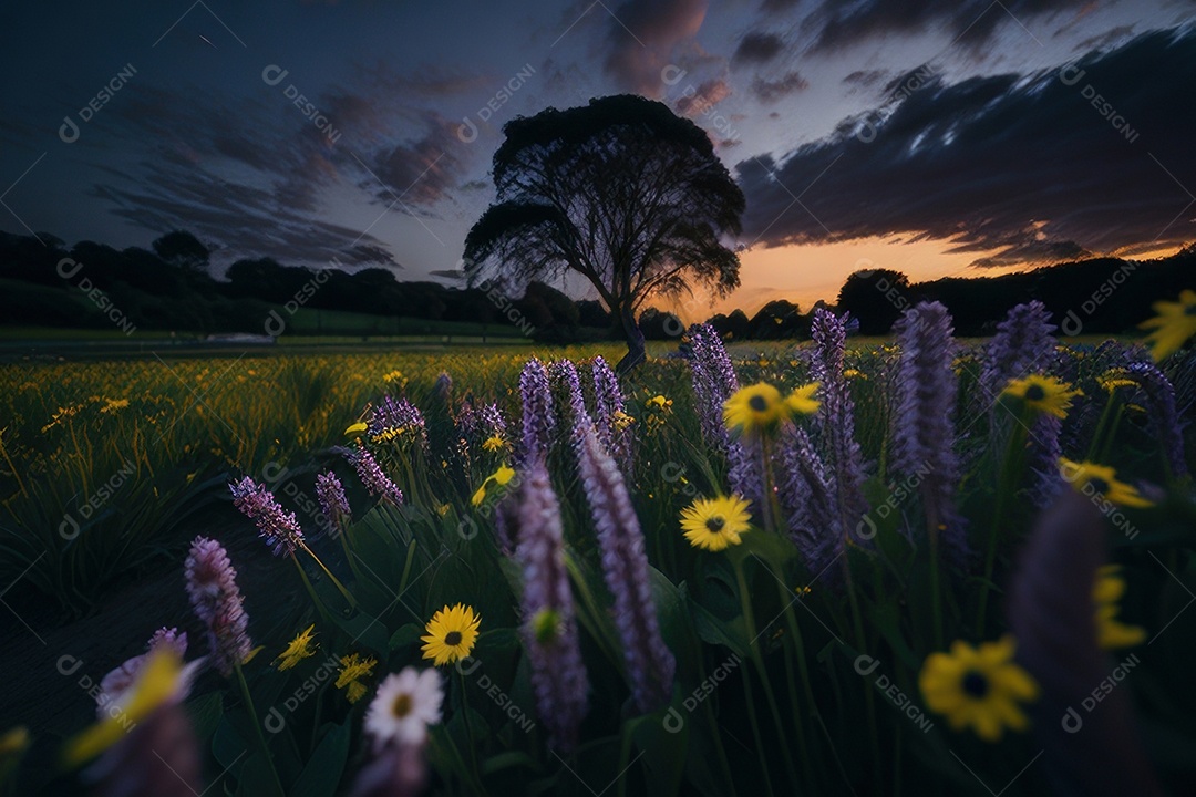 Lindo campo de flores silvestres.