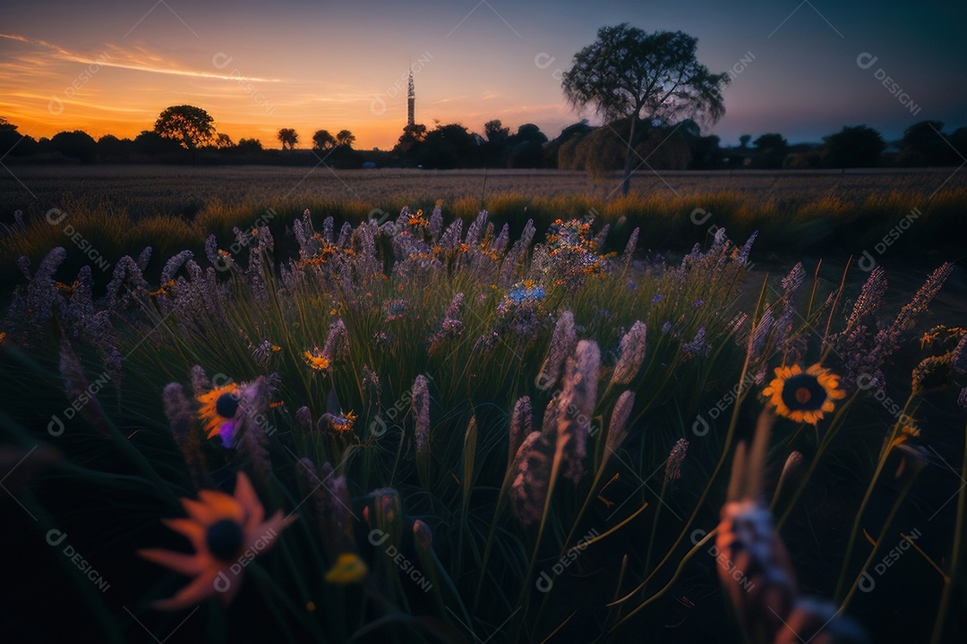 Lindo campo de flores silvestres.