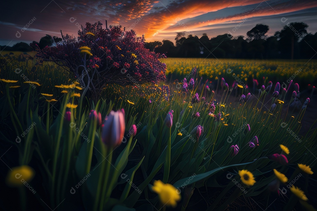 Lindo campo de flores silvestres.