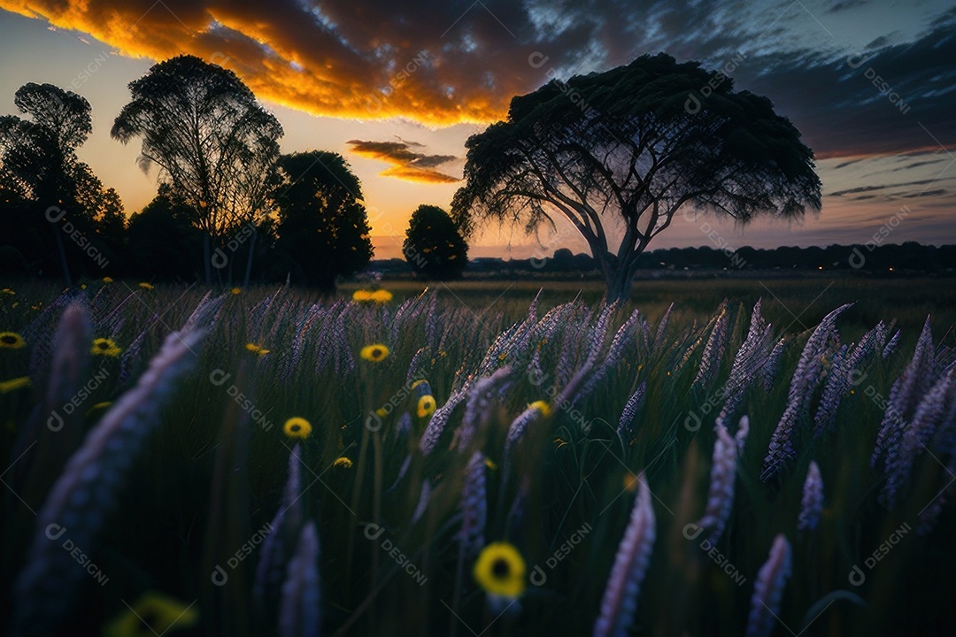 Lindo campo de flores silvestres.