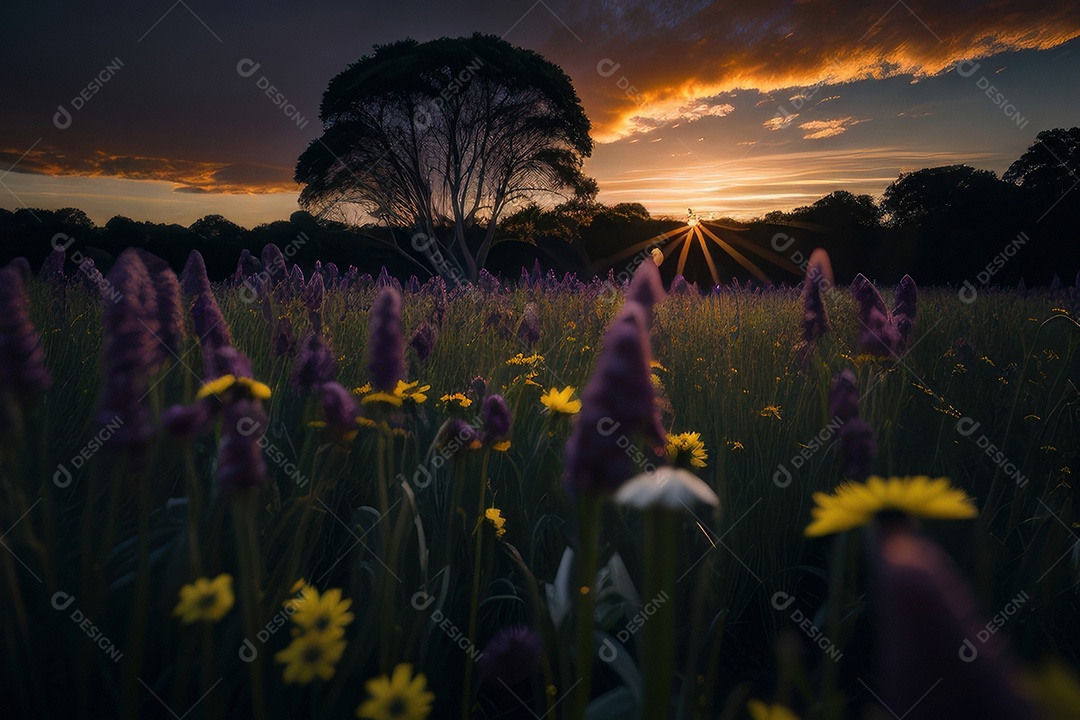 Lindo campo de flores silvestres.