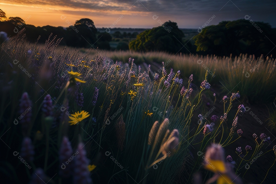 Lindo campo de flores silvestres.
