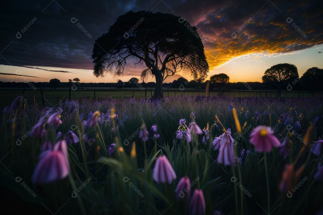 Lindo campo de flores silvestres.