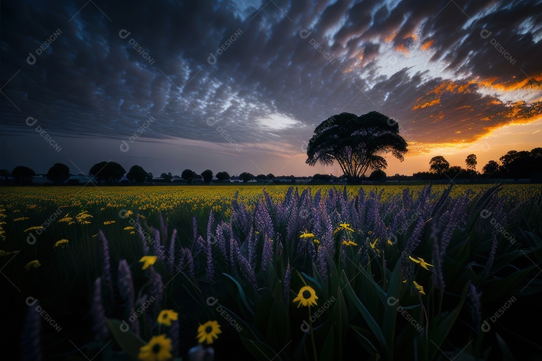 Lindo campo de flores silvestres.