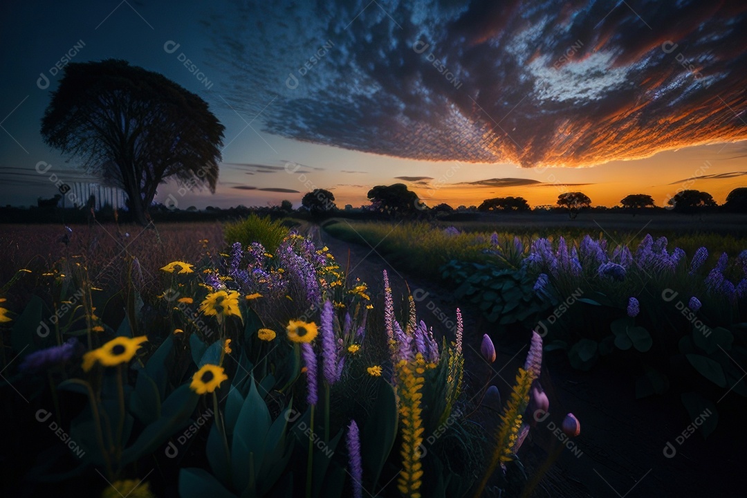 Lindo campo de flores silvestres.