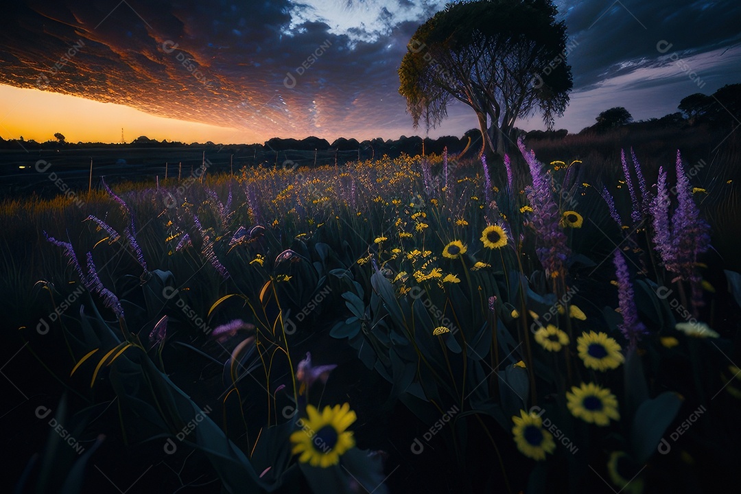 Lindo campo de flores silvestres.
