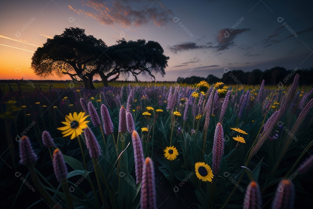 Lindo campo de flores silvestres.