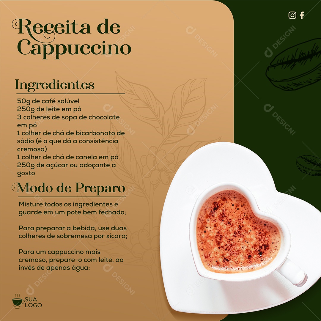 Social Media Feed Receita De Cappuccino PSD Editável