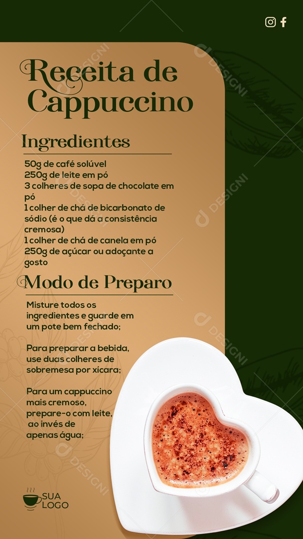 Social Media Story Receita De Cappuccino PSD Editável