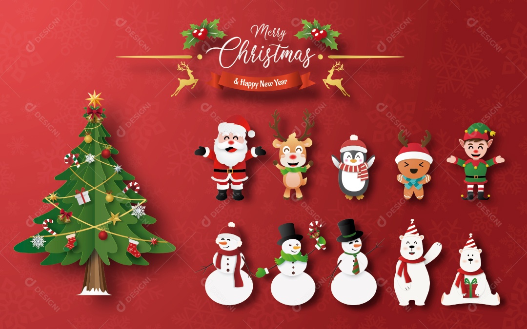 Personagem bonito de Natal em estilo de corte de papel Vetor EPS