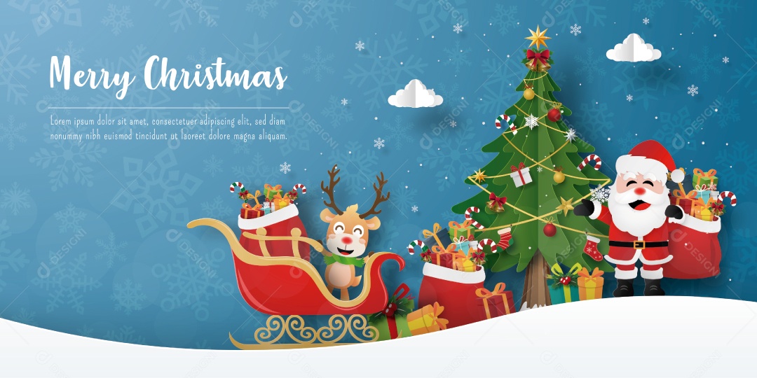 Banner Festa de Natal com Papai Noel e renas Vetor EPS