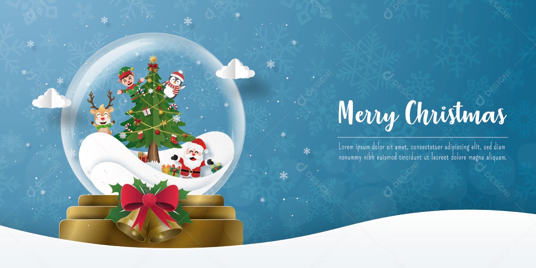 Feliz Natal e Feliz Ano Novo, Festa de Natal com Papai Noel em uma bola de Natal Vetor EPS