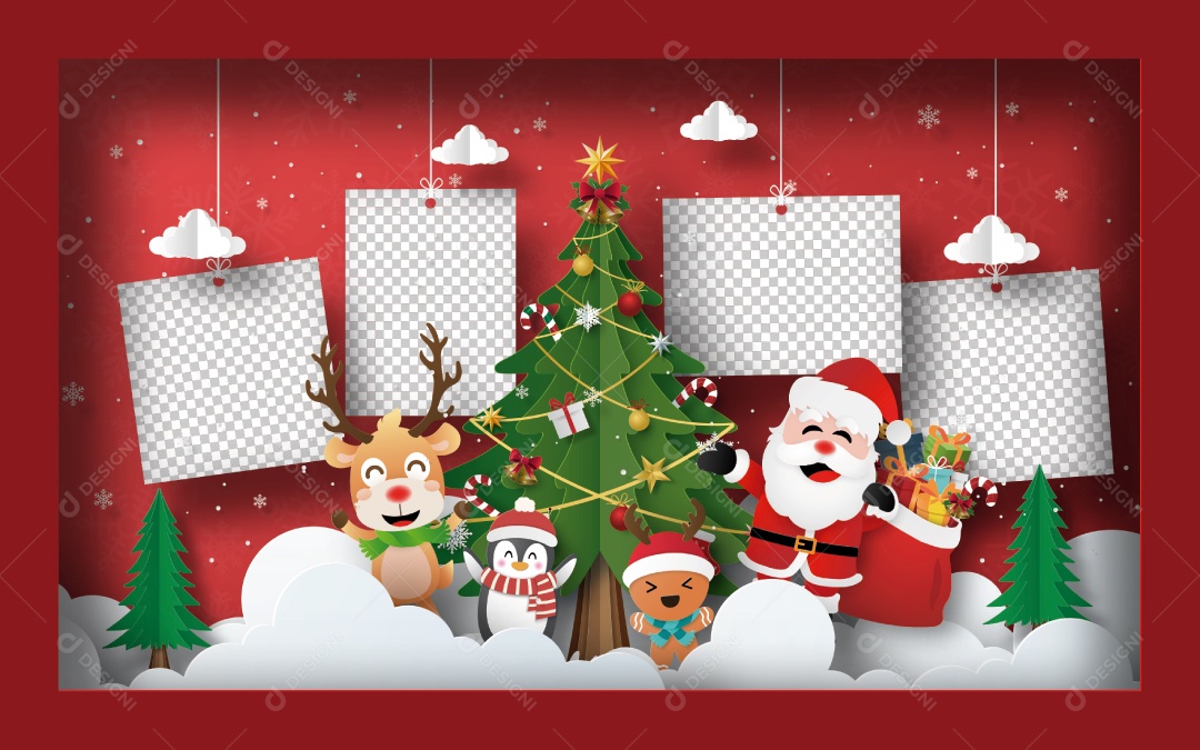Fundo de banner de cartão postal de Natal, foto em branco com árvore de Natal no quadro Vetor EPS