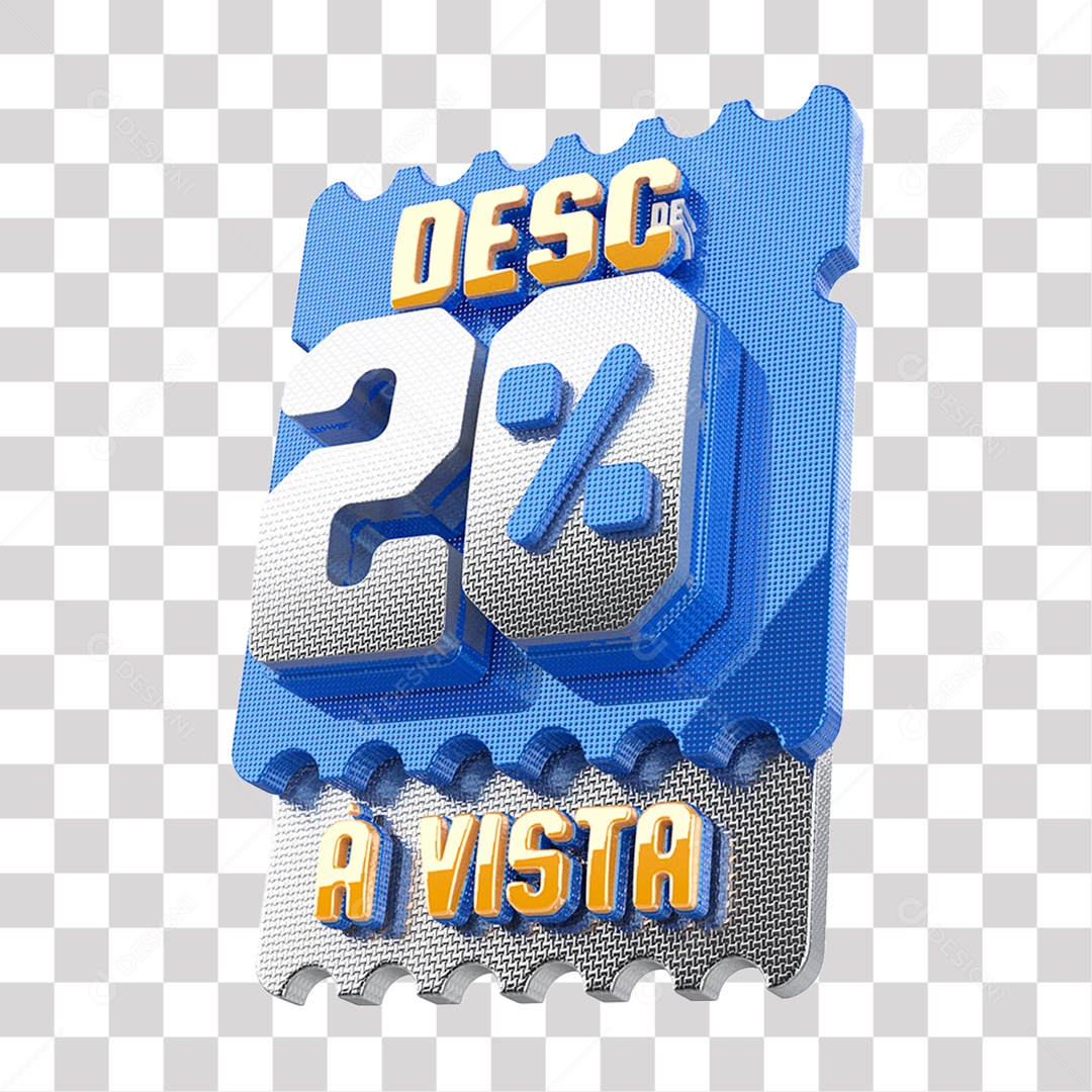 Tag Desconto 20% à Vista Selo 3D Fundo PNG Transparente