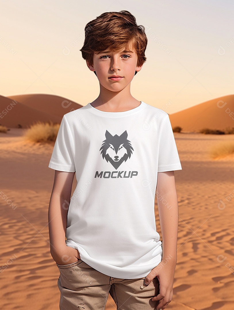 Mockup de Camiseta Branca Infantil PSD Editável