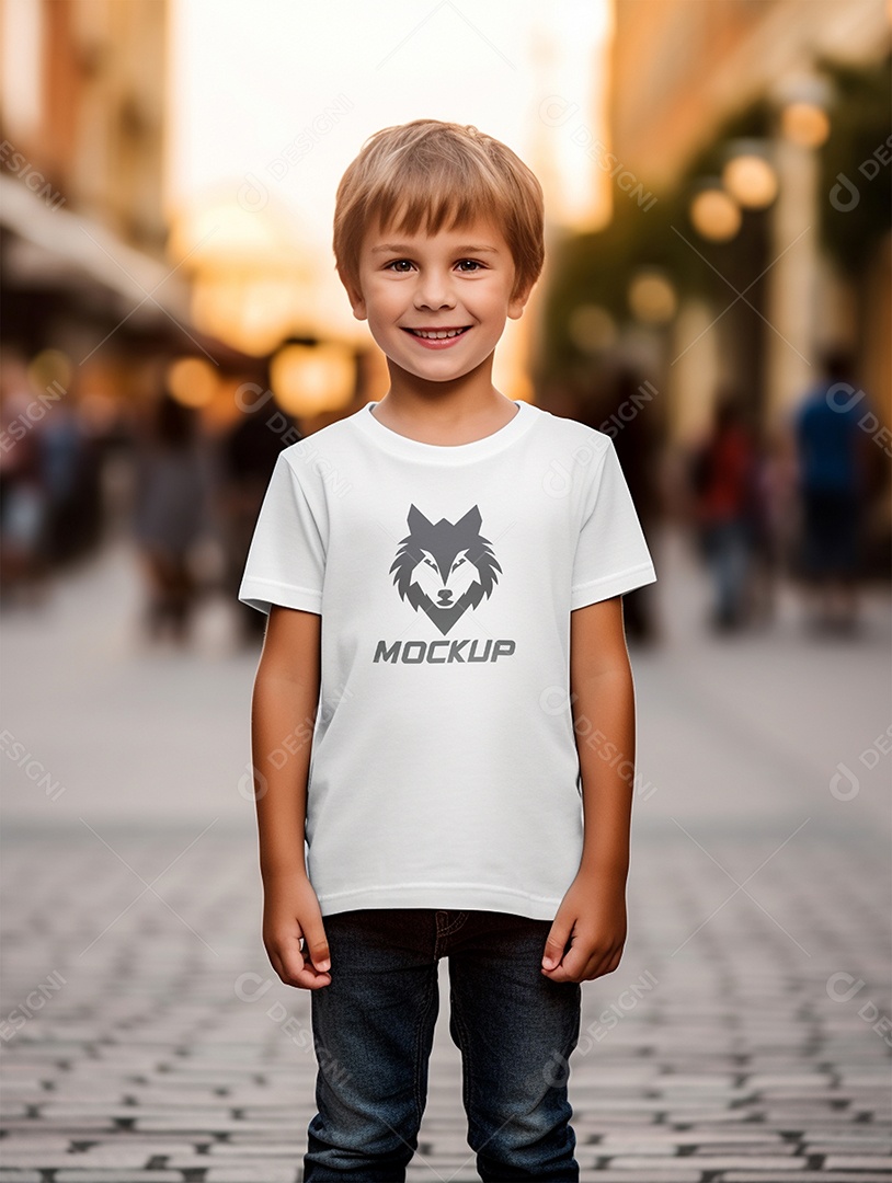 Mockup de Camiseta Branca Infantil PSD Editável