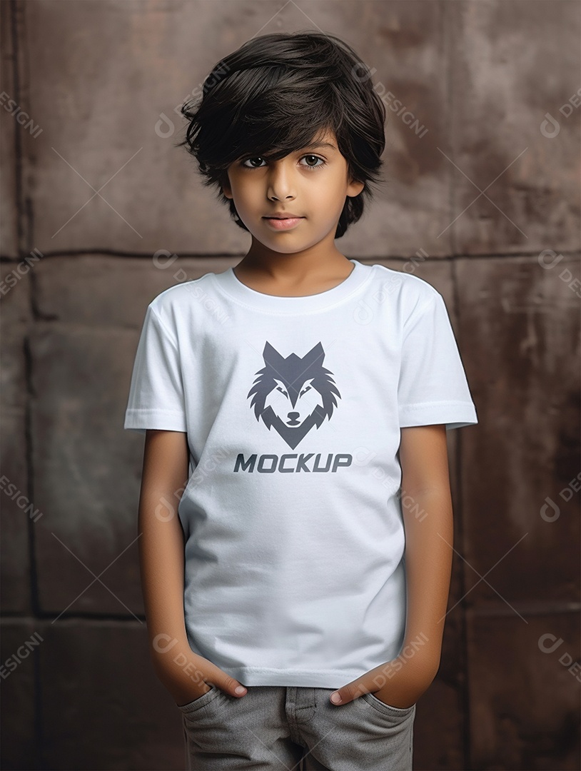 Mockup de Camiseta Branca Infantil PSD Editável