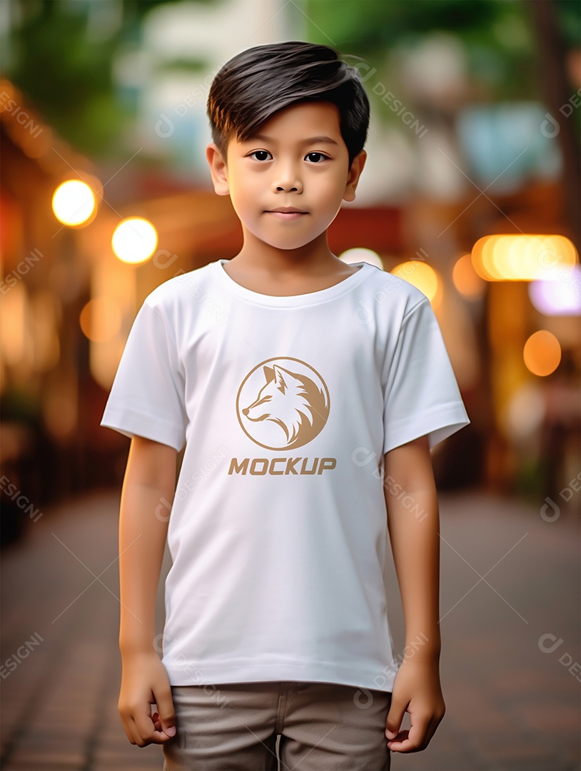 Editable PSD Children's White T-shirt Mockup
