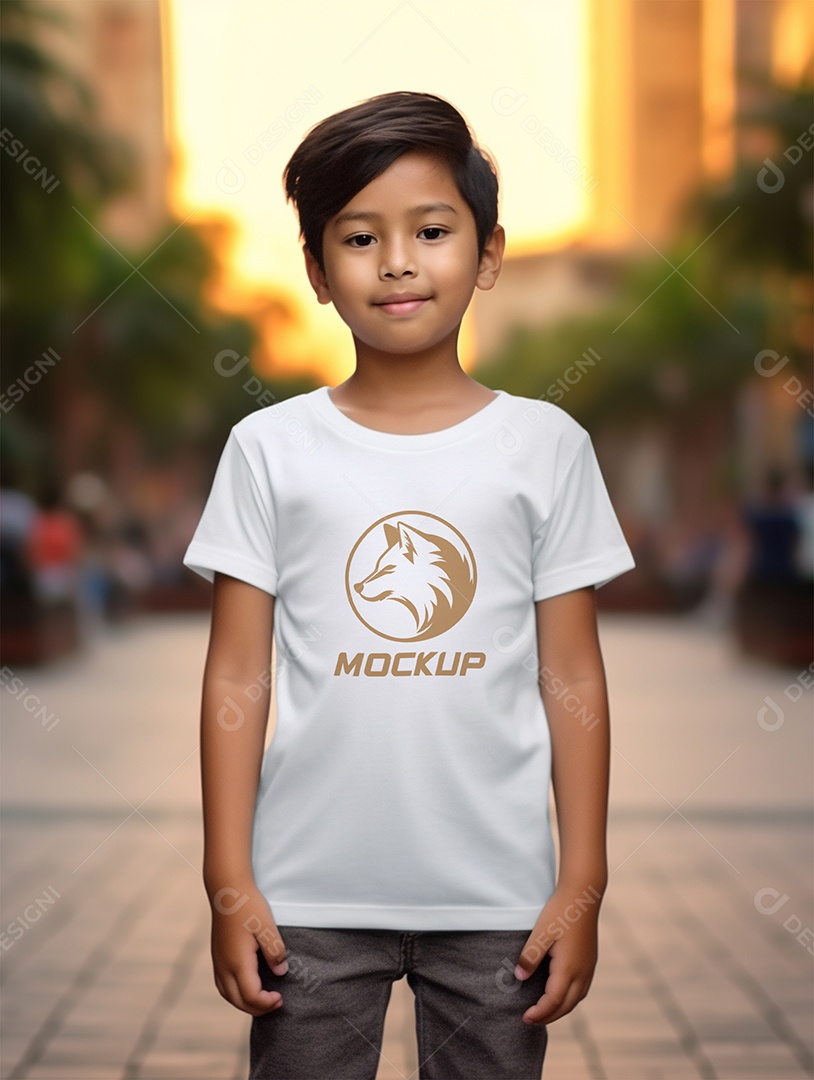 Editable PSD Children's White T-shirt Mockup
