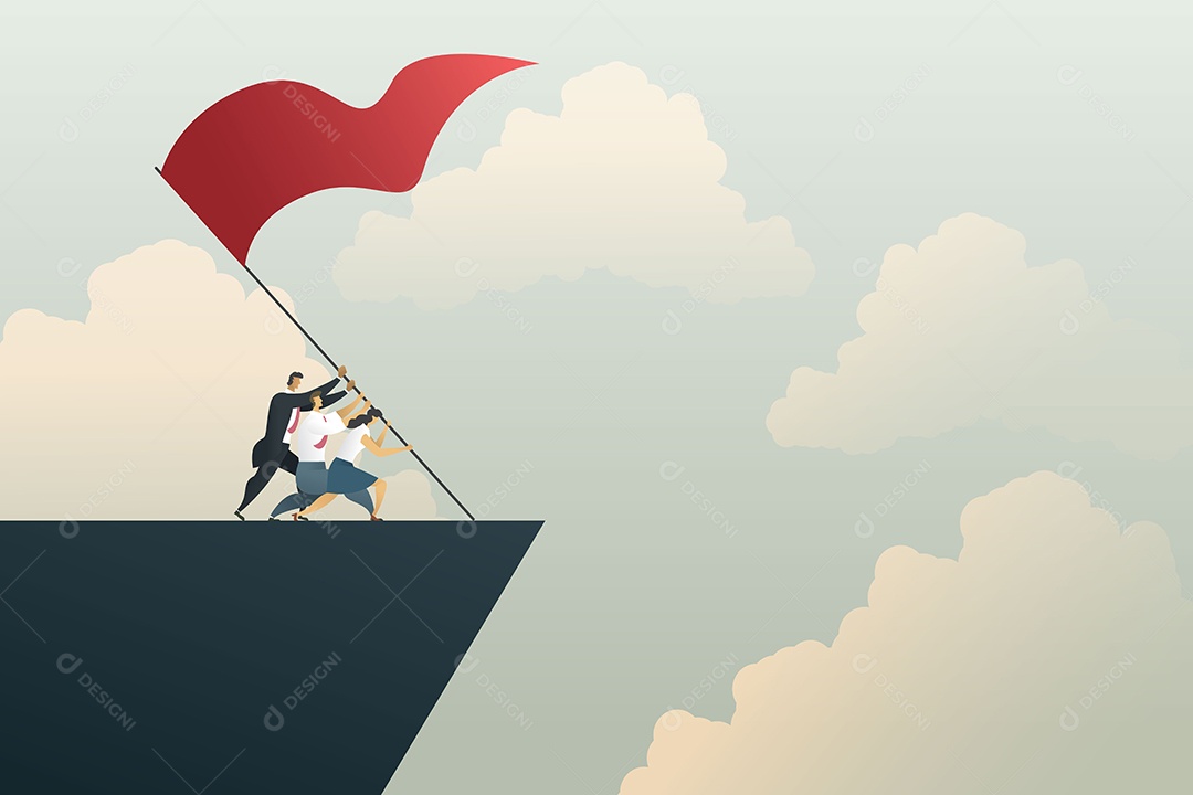 Empresários trabalham juntos para alcançar o objetivo na montanha Vetor EPS