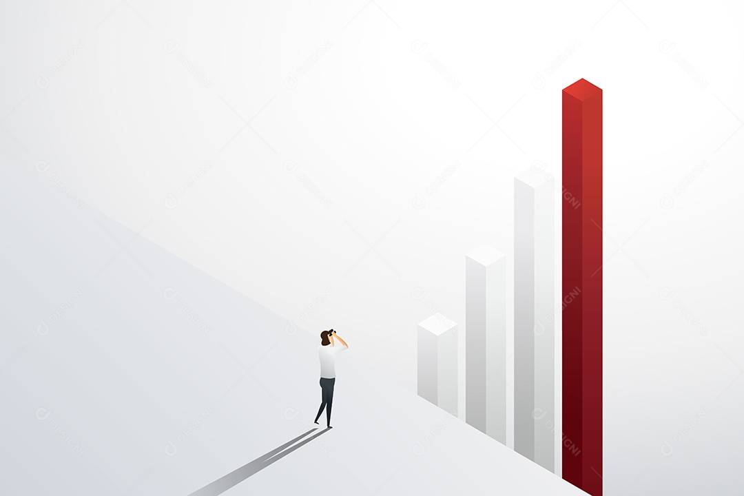 Mulher de negócios que olha nos binóculos no gráfico para o investimento Vetor EPS