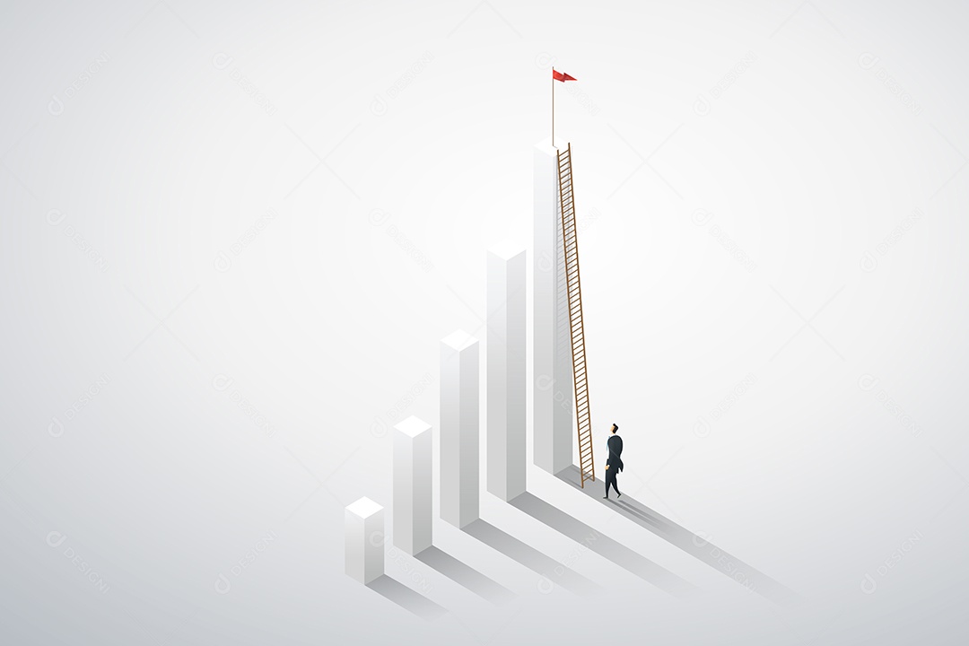 Visão do Empresário subindo a escada na oportunidade do gráfico Vetor EPS